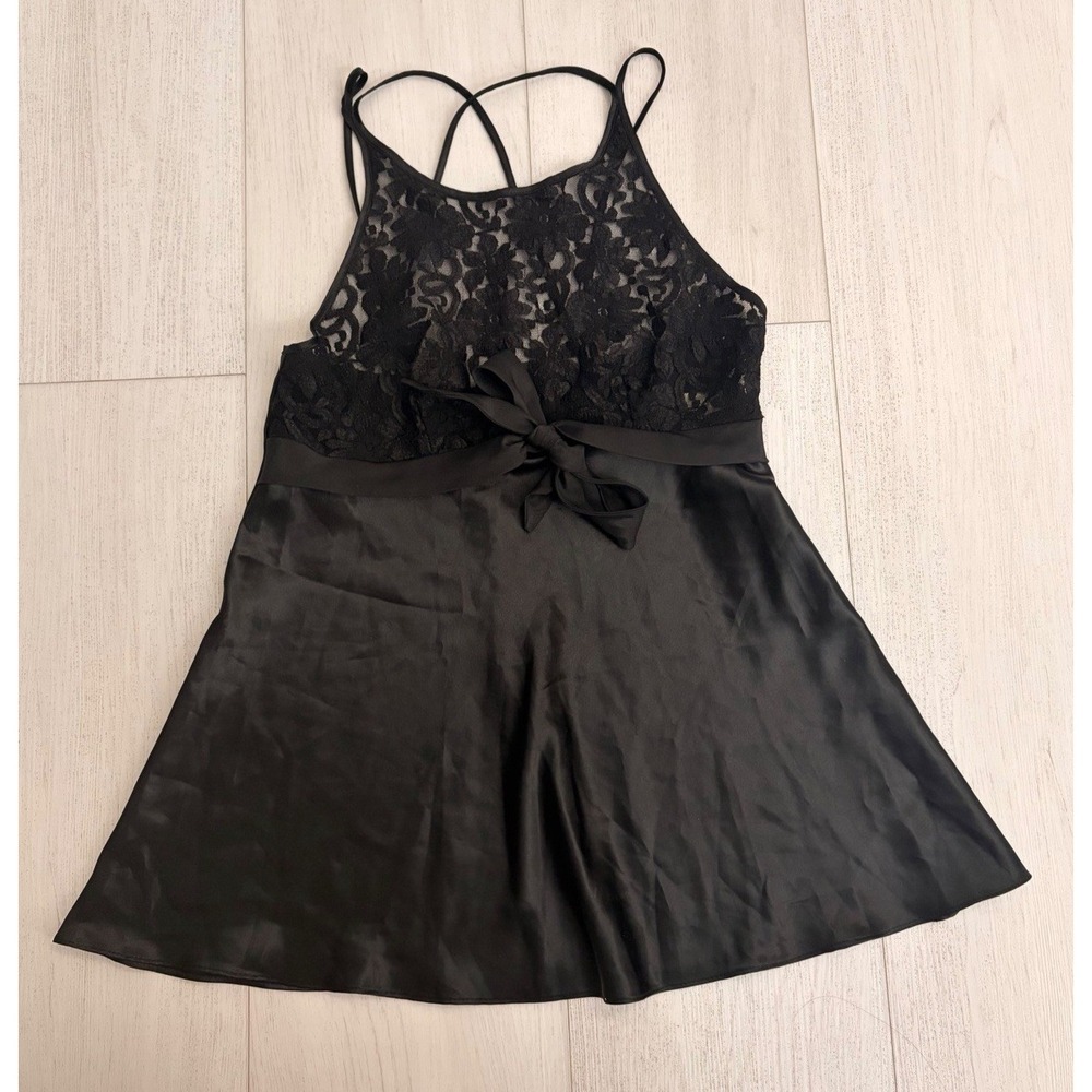 California Dynasty Nightgown Satin Babydoll Sz M Black